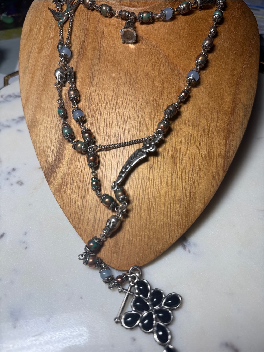 Lucky Brand Silver and Black Multi-Strand Cross Pendant Necklace